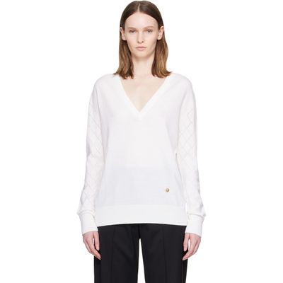 BALMAIN BALMAIN White V-Neck Light Sweater