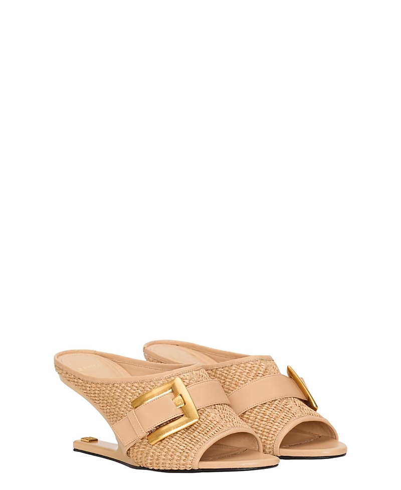 Balmain Balmain Women's Anthem No Wedge Mules in Smooth Leather and Raffia