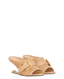 Balmain Balmain Women's Anthem No Wedge Mules in Smooth Leather and Raffia