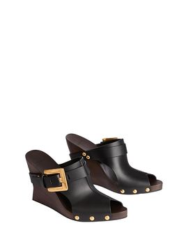 Balmain Balmain Women's Anthem Wedge Smooth Leather Mules