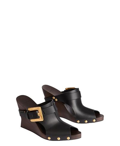 Balmain Balmain Women's Anthem Wedge Smooth Leather Mules
