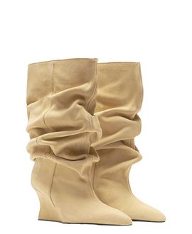 Balmain Balmain Women's Draped Suede Wedge Ankle Boots