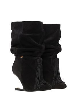 Balmain Balmain Women's No Wedge Suede Leather Ankle Boots with Tassel
