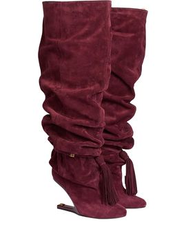 Balmain Balmain Women's No Wedge Suede Leather Thigh-High Boots with Tassel