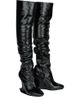 Balmain Balmain Women's Thigh-High Wedge Boots in Crinkled Patent Leather - 1