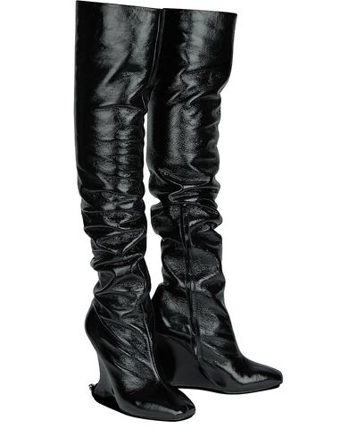 Balmain Balmain Women's Thigh-High Wedge Boots in Crinkled Patent Leather