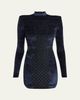 Balmain Baroque Velvet Strong-Shoulder Long-Sleeve Mini Dress - 1