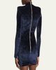 Balmain Baroque Velvet Strong-Shoulder Long-Sleeve Mini Dress - 3