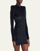 Balmain Baroque Velvet Strong-Shoulder Long-Sleeve Mini Dress - 4