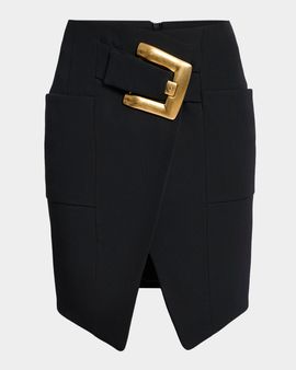 Balmain Belted Grain De Poudre Mini Wrap Skirt