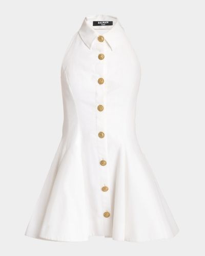 Balmain Buttoned Halter Mini Shirtdress