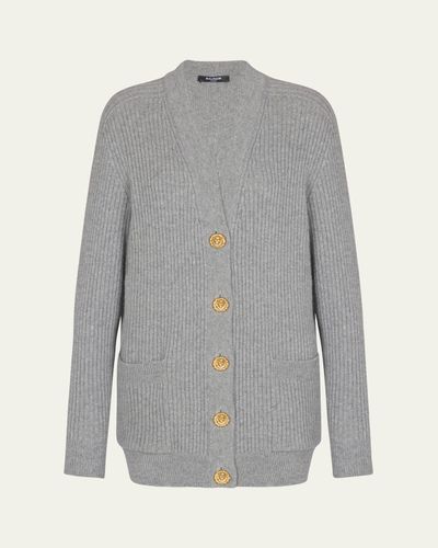 Balmain Cashmere Rib V-Neck Cardigan