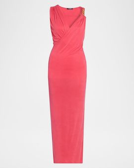 Balmain Chain-Strap Draped Jersey Ankle Dress