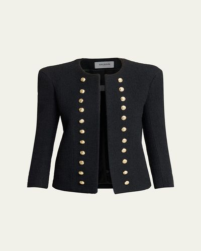 Balmain Collarless Tweed Fitted Jacket