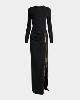Balmain Compact Knit Zip Slit Maxi Dress