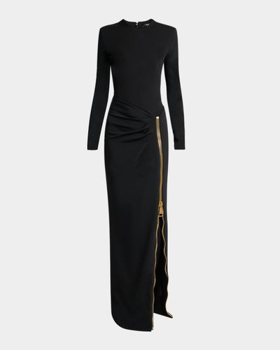 Balmain Compact Knit Zip Slit Maxi Dress