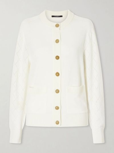 BALMAIN Cotton pointelle-knit cardigan