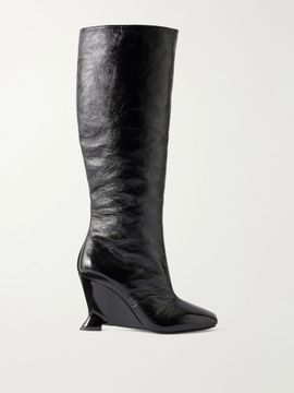 BALMAIN Crinkled-leather knee boots