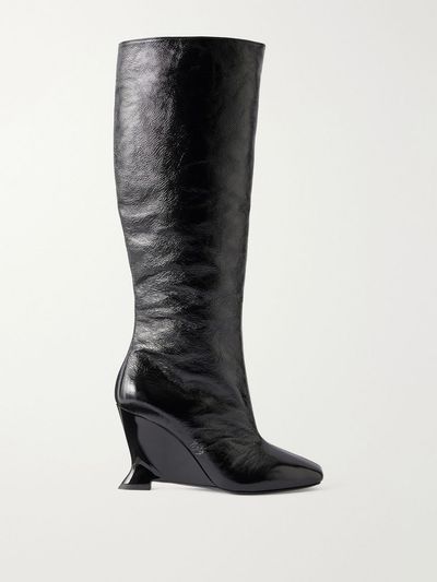 BALMAIN Crinkled-leather knee boots