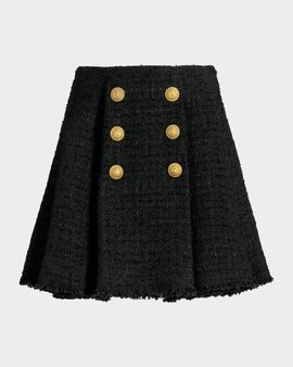 Balmain Double-Breasted Tweed Flare Mini Skirt