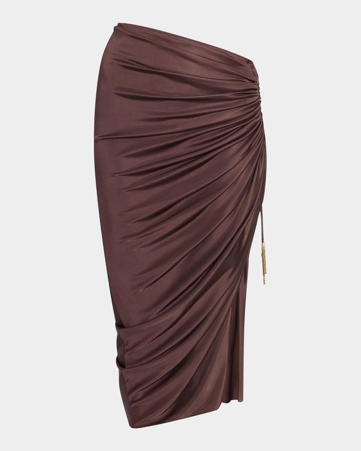 Balmain Draped Jersey Slit Midi Skirt