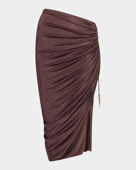 Balmain Draped Jersey Slit Midi Skirt