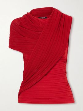 BALMAIN Draped ribbed jersey blouse