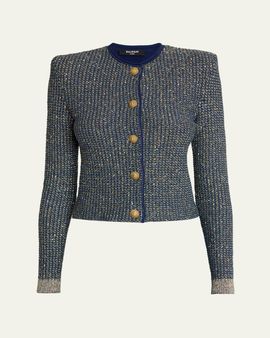 Balmain Glittered Tweed Buttoned Cardigan