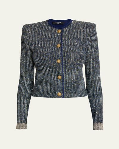 Balmain Glittered Tweed Buttoned Cardigan
