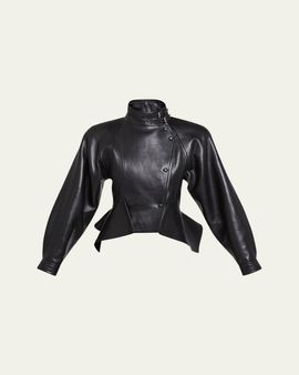 Balmain Leather Fitted Peplum Jacket