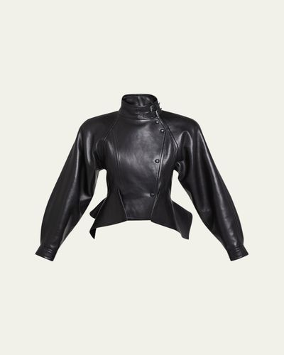 Balmain Leather Fitted Peplum Jacket