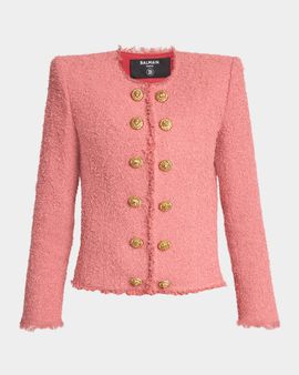 Balmain Lion Head Double-Breasted Tweed Jacket