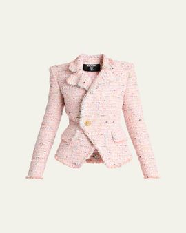 Balmain Lion Head Single-Breasted Tweed Jacket