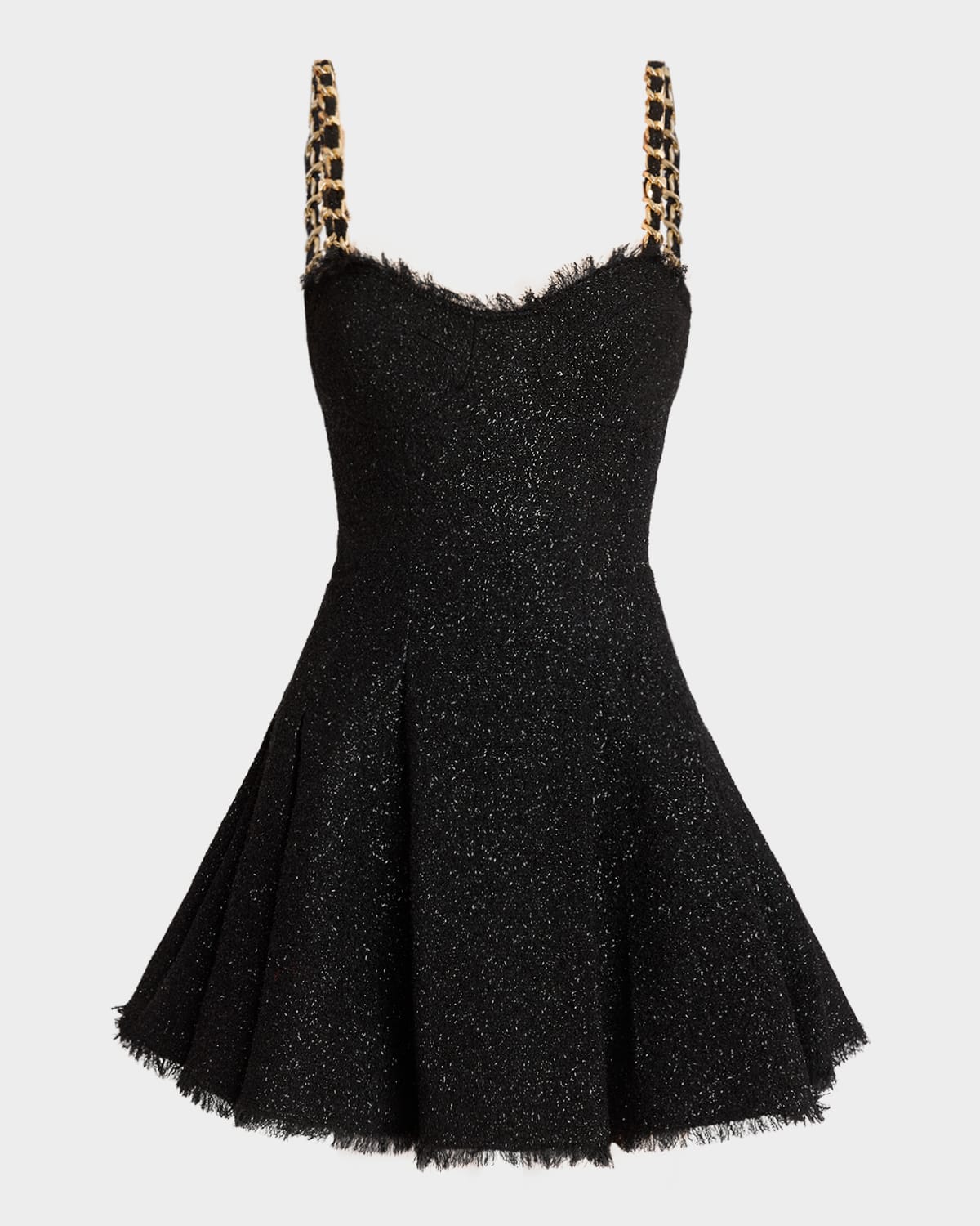 Balmain Metallic Tweed Chain Strap Mini Dress