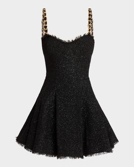 Balmain Metallic Tweed Chain Strap Mini Dress