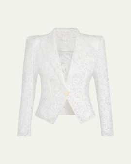 Balmain One-Button Floral Lace Blazer