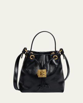 Balmain Pulse Leather Drawstring Bucket Bag