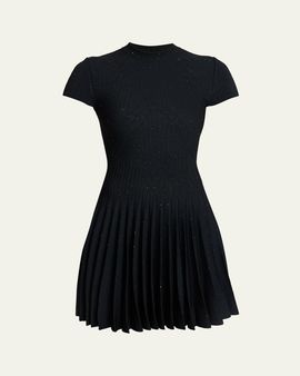 Balmain Short-Sleeve Glittered Mini Dress