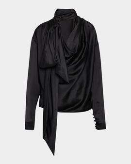 Balmain Silk Satin Draped Blouse