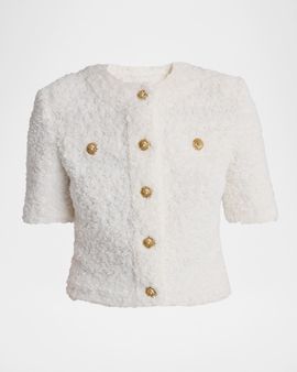 Balmain Strong-Shoulder Fuzzy Knit Cardigan