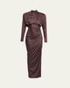 Balmain Strong-Shoulder Jersey Ruched Slit Maxi Dress - 1