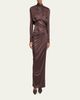 Balmain Strong-Shoulder Jersey Ruched Slit Maxi Dress - 2