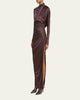 Balmain Strong-Shoulder Jersey Ruched Slit Maxi Dress - 4