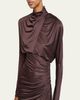 Balmain Strong-Shoulder Jersey Ruched Slit Maxi Dress - 5