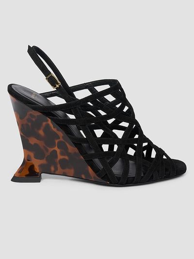 Balmain Women's 95MM Cage Suede Wedge Sandals
