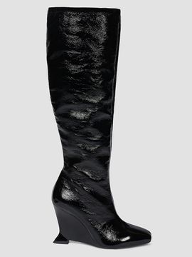 Balmain Women's 95MM Crinkled Patent Leather Wedge Boots