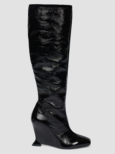 Balmain Women's 95MM Crinkled Patent Leather Wedge Boots