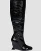 Balmain Women's 95MM Crinkled Patent Leather Wedge Boots - 6