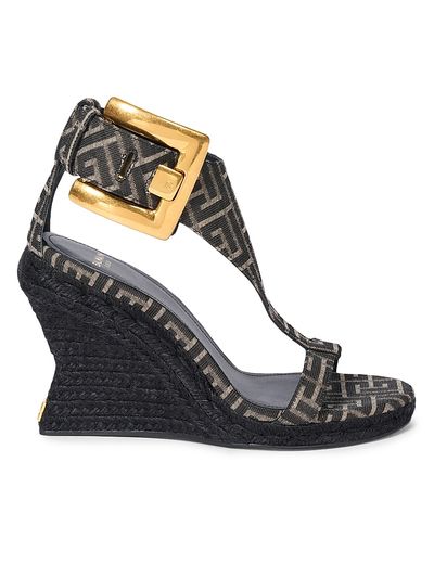 Balmain Women's 95MM Jacquard Espadrille Wedge Sandals