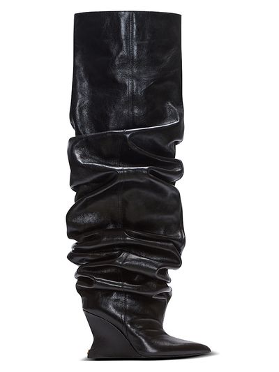 Balmain Women's 95MM Ruched Leather Over-The-Knee Boots